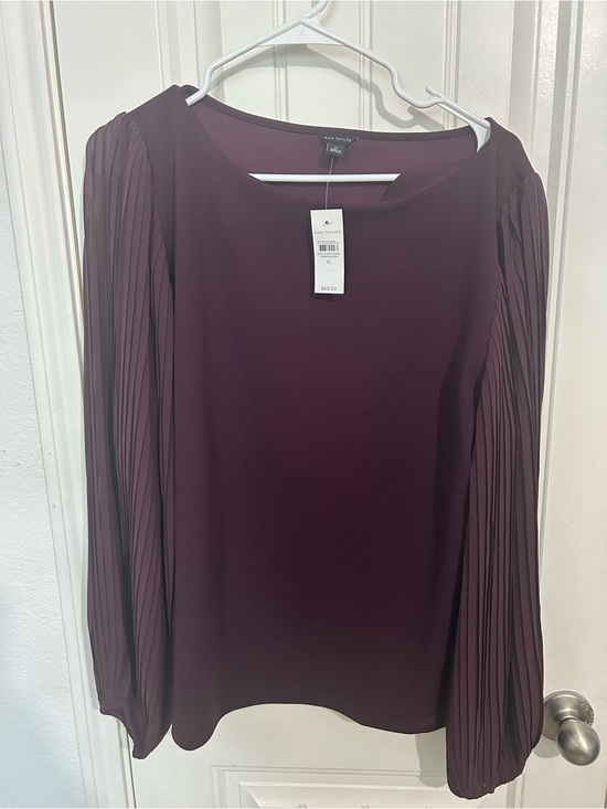 Ann Taylor Tops - Ann Taylor Plum Pleated-Sleeve Blouse - Deep Plum